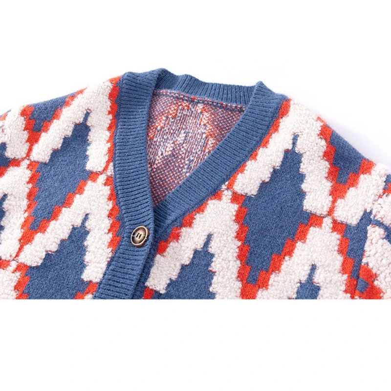 Rhombus Jacquard Contrast Colour Kids Boys/Girls Cardigan Knitted Sweater