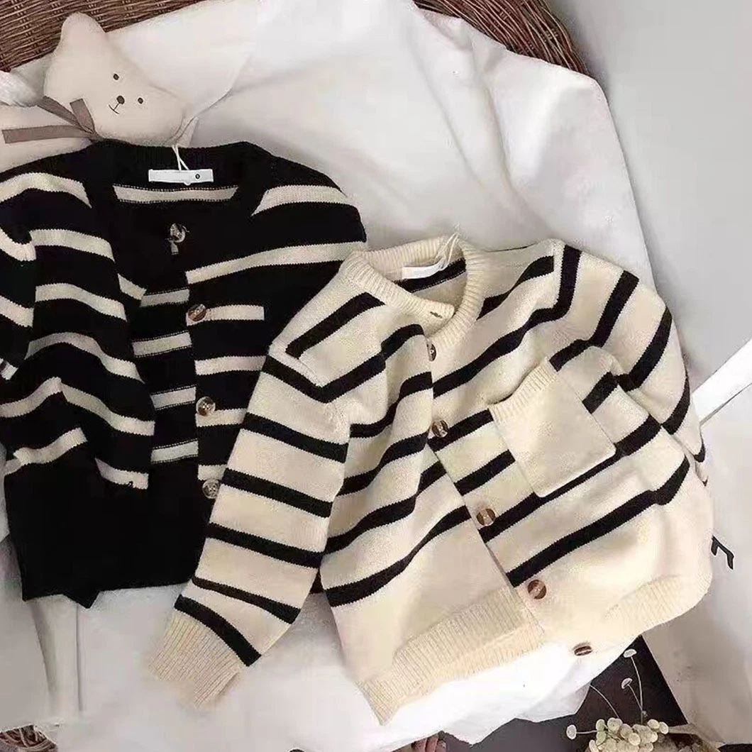 Fashion Striped Boy Clothes Knitted Kids Cardigan Sweater with Pocket