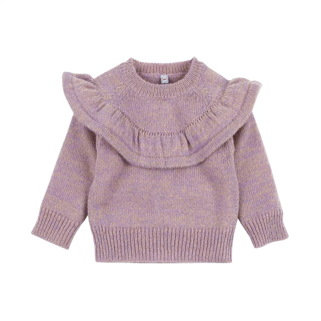 Winter Fashion Ruffled Round Neck Pullover Knit Girl Kids Sweater