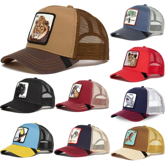Gorra de camionero ajustable con espalda de malla y gorra de béisbol con diseño de animales bordados