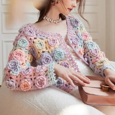 Fabricante personalizado de ganchillo a mano para mujer Chandail Lady Jersey de lana Mujer Trui Camisola de lana Cachemira lanuda Moda personalizada Cardigan Suéter de lana
